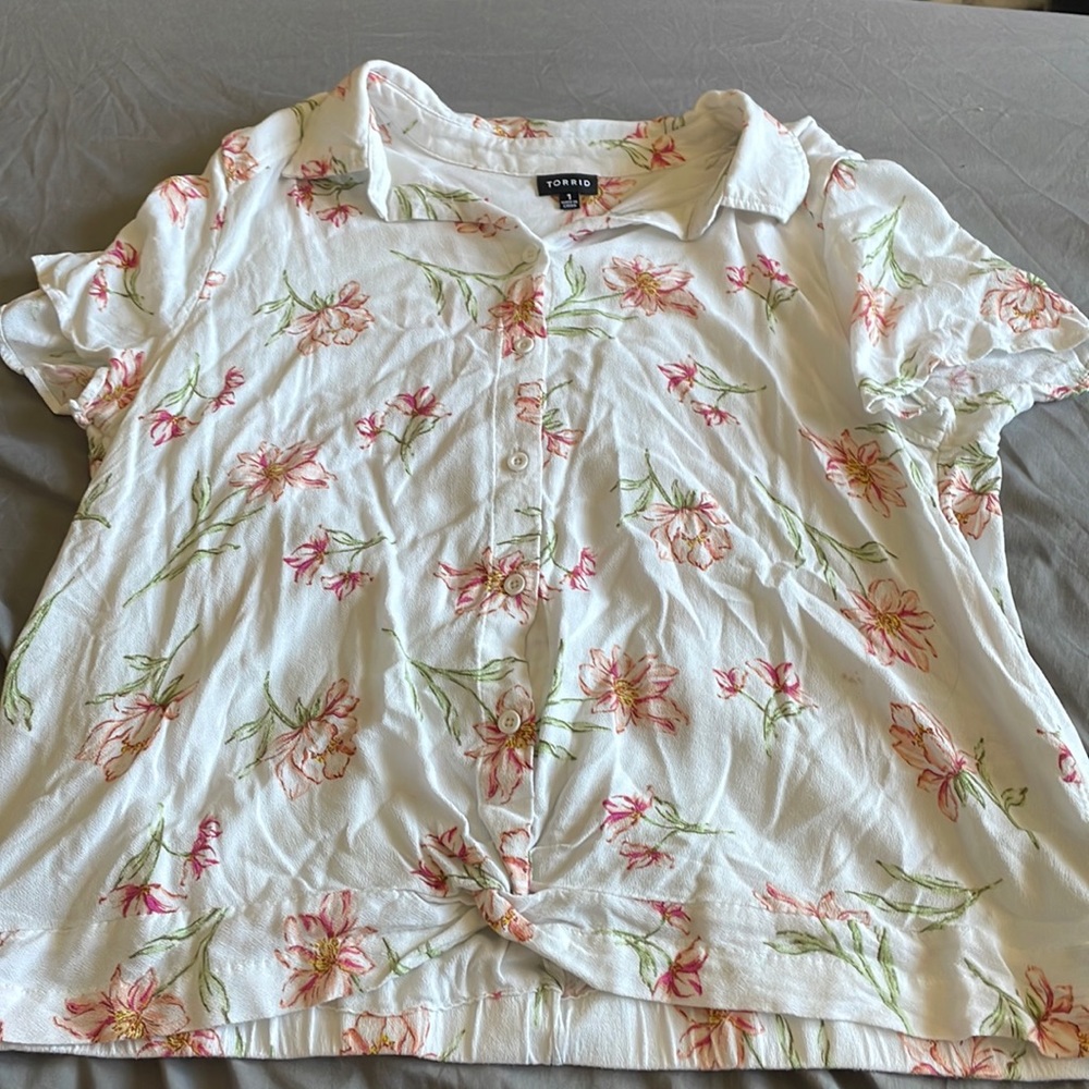 White Floral Button Up
